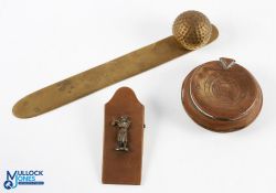 Collection of Brass Decorative Golfing Items (3) to incl desk letter opener fitted with dimple