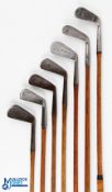 7x Assorted irons - to incl' Tom Stewart smf no 3 iron, Olympic deep faced mashie, Spalding Krow-