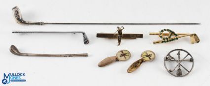 Golf Themed Jewellery and Collectables - to include a set of period golf cufflinks, a .925 silver