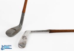 2x Putters a straight metal blade rangefinder t/w an alloy mallet head stamped Dormie putter to