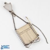 Victorian Hallmarked Silver Golf Scorer with shield shaped belt clip on silver chain and card holder