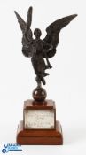 Whitley Bay Golf Club Bronze Victory Angel Statue Trophy on wooden plinth with silver plaque to