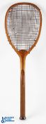 c1890 Jaques London Falt Head Tennis Racket, with makers mark on convex throat, 14oz with some