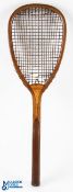c1880 Treachers & Co Ltd Flat Top Tennis Racket, triangle shaped racket with makers marks stamped to