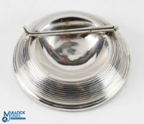 Victorian Hallmarked Silver Round Dish with golf clubs to top with ridged dish body, hallmarked