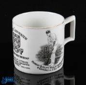 Cricket: c1932 Pudsey Corporation Commemorative Transfer printed mug tankard for 'Herbert Sutcliffe
