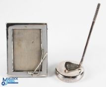 Edwardian Hallmarked Silver Picture Frame with two golf clubs to lower right, hallmarked