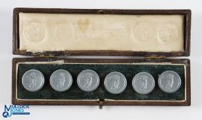 Set of 6x Pewter Style Golfing Blazer Buttons with embossed figures of golfers in full swing c/w the