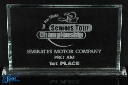 The Abu Dhabi Seniors Tour Golf Championship Engraved Lead Crystal 1st Place Trophy - presented by