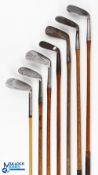 6x Assorted Irons - to incl' Aero model spade mashie, Forgan round back cleek, tiny headed lofting