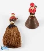 Pair of Painted Resin Golfing Caddy Figures Dining Table Set - comprising table bell (4.5