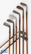 8x Assorted irons - to incl' left hand C Gibson mid iron showing the Spalding hammer brand, Fairlies
