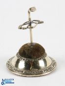 Ladies silverplated Golfing Hat Pin Stand - decorated with crossed golf club, and bramble pattern