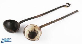 2x Hand Forged Steel Lead Smelting Melting Ladles Golf Tools, one is marked 