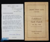 Scarce 1948 Signed Crewe Golf Club Exhibition Golf Match souvenir programme date 8 May 1948 - signed