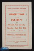 War time Grimsby Town v Bury war league north 20 April 1946, 4 pager; score on front, o/wise fair