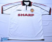 1998-1999 Manchester United FC away football shirt - Umbro / Sharp. Size XL, white, short sleeves.
