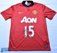 2012-2013 Manchester United FC home football shirt - #15 with unknown autograph. Nike / AON. Size M,
