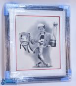Kenny Daglish Liverpool printed picture of him holding the FA Cup and Division 1 trophy framed under