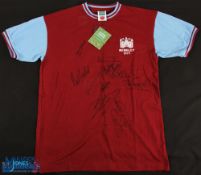 Multi-Signed 1975 West Ham United retro replica Football Shirt with signatures in ink to front