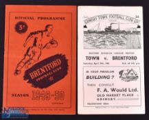 1949/50 Grimsby Town v Brentford Div. 2 match programme 29 April 1950 plus reverse fixture at