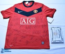 2009-2010 Manchester United FC home football shirt signed by 20 + with COA - Nike / AIG. Size M,