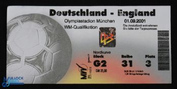 Ticket: 2002 World Cup qualifier Germany v England at the Olympic Stadium, Munich 1 September 2001