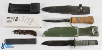 Hunting & Fishing Knives, a William Rodgers amphibian knife, a fitting set, and a survival knife