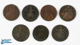Charles II to George Bronze Farthings (7) - 3x Charles examples, 1673 and 2 others with illegible