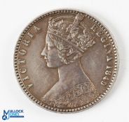 Victoria 1849 Godless Silver Florin Coin VF+ condition with minimal wear
