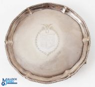 George II Crest Engraved Silver Waiter by John Cart II 1773 shaped beaded rim with central