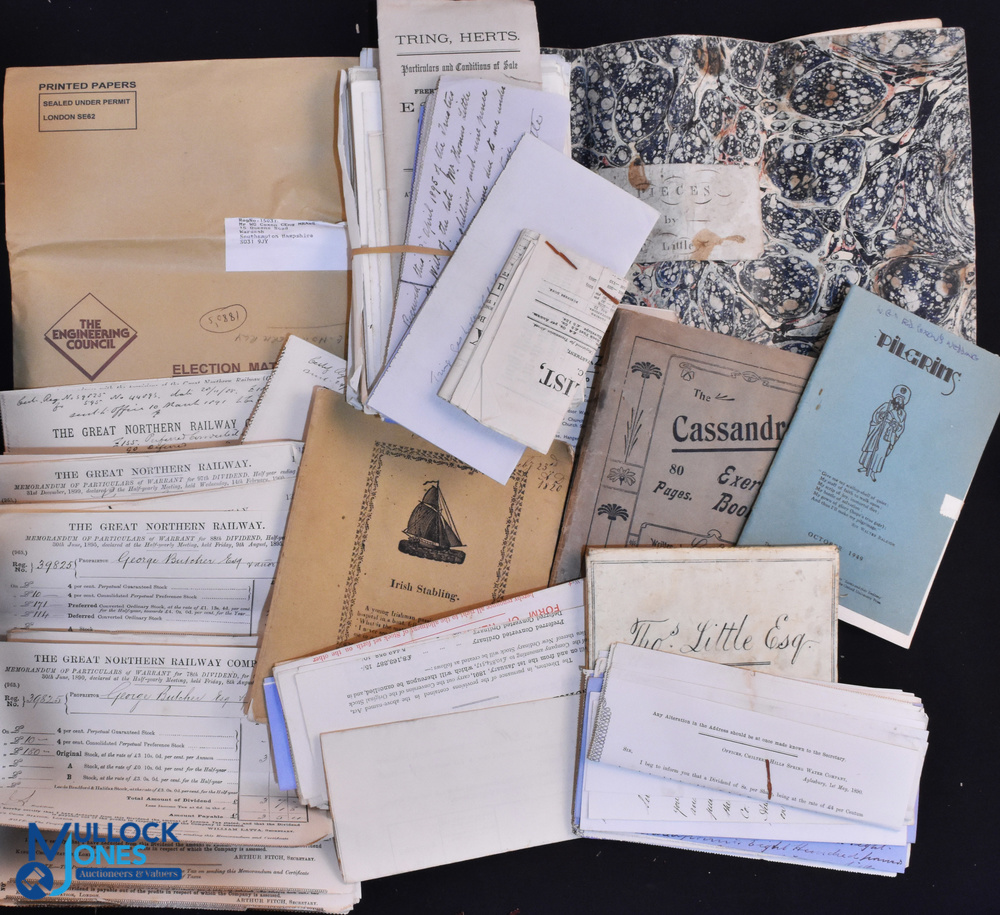 Ephemera box file - containing a good selection including two early 19th c ms copperplate writing
