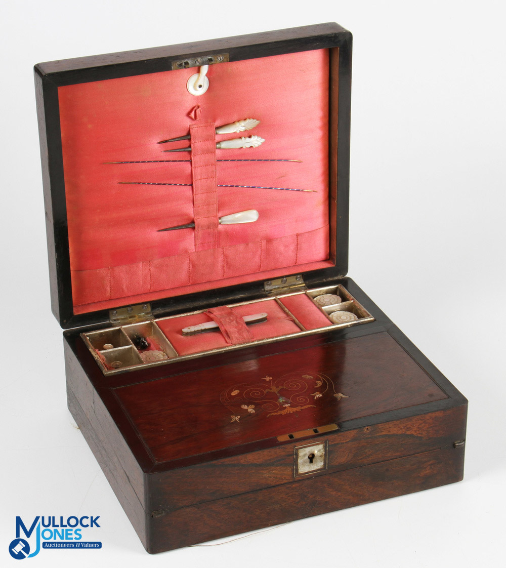 A Fine Victorian Antique Ladies Travelling Wooden Writing Desk, Sewing Box or Jewellery Box - with a - Image 2 of 3
