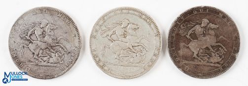 3x George III Silver Crown Coins 1818, 1819 and 1820, all with wear (3)