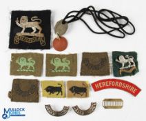 WWII Herefordshire KSLI Cloth Badges Titles, Blazer Badges collection, and dog tags for Pte Coupland