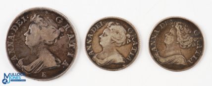 Queen Anne Silver Coins (3) - 1707E half crown, with 1709 and 1711 shillings (3)