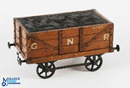Oak Novelty Cigar Box GER Open Coal Wagon. patent No. 230537, with lockable lid and key, cast wheels