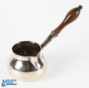 George III Hallmarked Silver Brandy Warmer London 1811 with rounded bulbous body and turned wooden