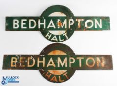 Pair of Southern Railway Bedhampton Enamel Target Signs, both in poor condition, with damage and