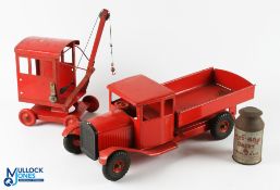 Lines Bros Tri-ang Bedford Milk Wagon with 1 Dairy milk churn and a crane - all made of pressed