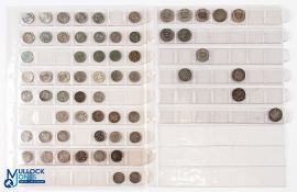 Victoria to George VI Silver Threeprence and Sixpence Coins (65) - inc 53x threepences (some holed
