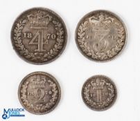Victoria 1870 Silver Mundy Set set of 4 coins from 1 penny to 4 pence, all appear F/VF