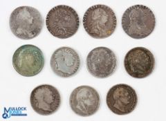 William III to William IV Silver Sixpence Coins (11) - including William III with worn date, 3x
