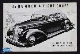 The Humber 4-Light Coupe 1939 - 3 fold brochure with three illustrations of this model with details,