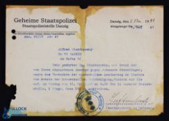 WWII - Third Reich - Treatment Of Homosexuals typed letter dated May 7th 1941 issued by the State
