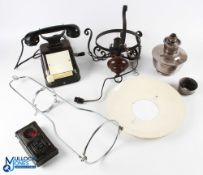 Collectables items, to include a vintage reception telephone with metal body, Bakelite handset and