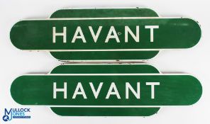 Scarce Pair of Totem BR(S) FF HAVANT Enamel Sign from the former London Brighton and South Coast