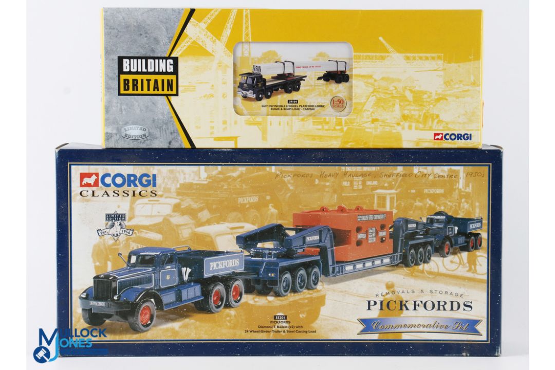 2x Corgi Diecasts Boxed Lorry Sets - 55201 Pickfords Diamond T Ballast (x2) with 24 wheel girder