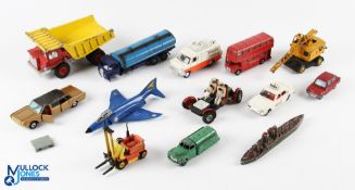 Dinky Toys Diecast Models, a play worn collection to include Aveling Bradford Centaury dump truck,