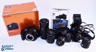 Camera Collection, to include a Sony A100 DSLE A100 with Minolta lens zoom 70-210mm 1:4, in original
